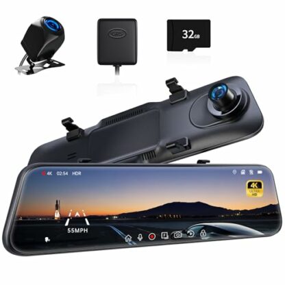 Pelsee P12 Pro 4K Mirror Dash Cam, 12'' Rear View Mirror Camera Smart Driving Assistant w/ADAS and BSD,2160P Front and Rear Camera,Voice Control,Night Vision,Parking Monitoring,Free 32GB Memory Card - Image 2