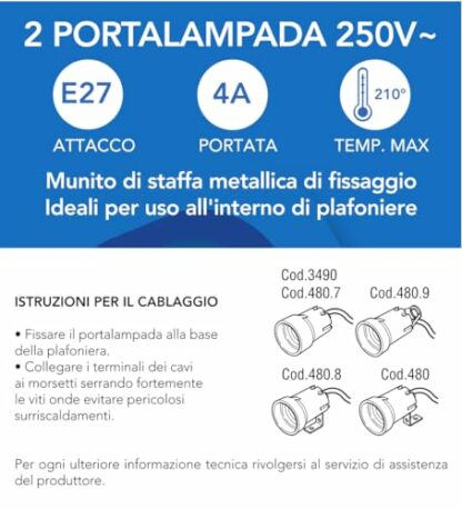Poly Pool PP0480S Set n.2 Lampholder E27 with Square for Ceiling Lights, Screw Clamps, Ivory 2 Pieces, Plastic - Image 4