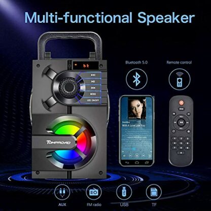 Portable Bluetooth Speakers with Subwoofer Wireless Stereo Sound Rich Bass, Outdoor Party Speaker Support Remote Control FM Radio LED Lights for Home, Travel, Camping - Image 3