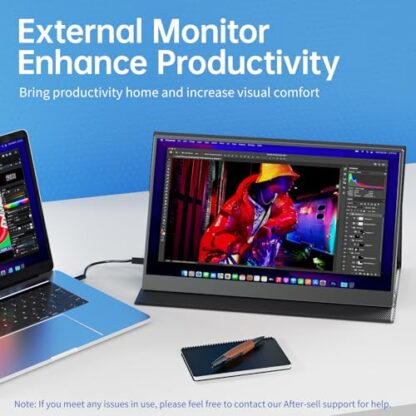 Portable Monitor - 15.6 Inch FHD HDR FreeSync Frameless Eye Care USB-C Computer Display with Type-C HDMI Speakers for Laptop PC Phone Mac Surface PS4 PS5 Xbox Switch, with Smart Cover, VESA Mountable - Image 3