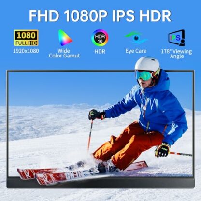 Portable Monitor - 15.6 Inch FHD HDR FreeSync Frameless Eye Care USB-C Computer Display with Type-C HDMI Speakers for Laptop PC Phone Mac Surface PS4 PS5 Xbox Switch, with Smart Cover, VESA Mountable - Image 4