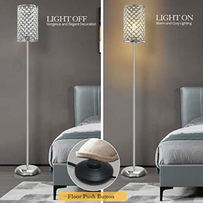 RAYINIGHT Crystal Floor Lamp, Elegant Standing Lamp Modern Floor Lamp Silver Finish Tall Pole Lamp Accent Light with On/Off Foot Switch for Living Room, Girl Bedroom, Dresser, Office, 9 * 9 * 66.5in - Image 4