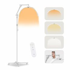 SMOCTAR Half Moon Lamp for Eyelash Tech, Lash Light for Eyelash Extensions with Wheels & Phone Holder, Foldable LED Floor Lash Lamp Esthetician Light for Tattoo, Nails, Skincare, Beauty- White