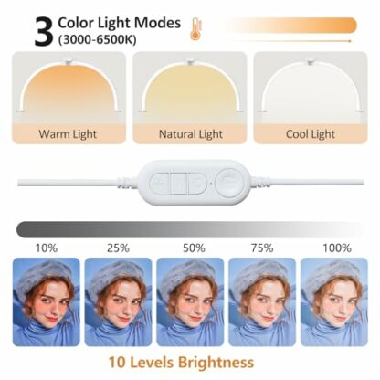 SMOCTAR Half Moon Lamp for Nail Desk, Foldable LED Nail Desk Lamp for Nail Tech with Phone Holder, 29Inch Half Moon Light Esthetician Lash Light for Eyelash Extensions, Beauty, Tattoo - Image 3