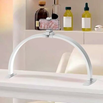 SMOCTAR Half Moon Lamp for Nail Desk, Foldable LED Nail Desk Lamp for Nail Tech with Phone Holder, 29Inch Half Moon Light Esthetician Lash Light for Eyelash Extensions, Beauty, Tattoo - Image 2