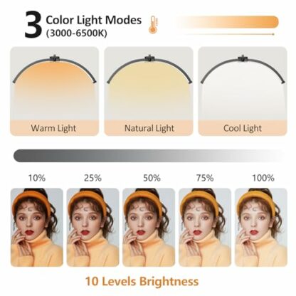 SMOCTAR Lash Light for Eyelash Tech, Half Moon Lamp for Eyelash Extensions with Wheels & Phone Holder, Foldable LED Floor Lamp Esthetician Light for Tattoo, Nails, Skincare, Beauty- Black 3 SMOCTAR Lash Light for Eyelash Tech, Half Moon Lamp for Eyelash Extensions with Wheels & Phone Holder, Foldable LED Floor Lamp Esthetician Light for Tattoo, Nails, Skincare, Beauty- Black - Image 3