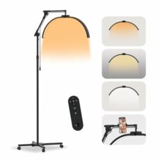 SMOCTAR Lash Light for Eyelash Tech, Half Moon Lamp for Eyelash Extensions with Wheels & Phone Holder, Foldable LED Floor Lamp Esthetician Light for Tattoo, Nails, Skincare, Beauty- Black