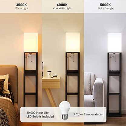 SUNMORY Floor Lamp with Shelves，Shelf Floor Lamp by Solid Wood with USB Port and Outlet，Shelf Lamp with Drawer，Tall & Narrow Tower Nightstand for Bedroom and Living Room （Bulb Included） - Image 3