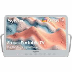 SYLVOX Smart Portable TV, 15.6" Rechargeable TV 10000mAh Battery Operated TV, IP66 Waterproof, Google TV Built-in Chromecast Voice Assistant, Small TV for Bedroom, Kitchen, Camping with Rotating Stand
