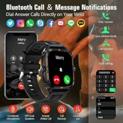Septoui Men's Women's Smart Watch, 1.96 Inch Smartwatch with BT Call, 3ATM Waterproof Smart Watch 100+ Sports Watch Pedometer Heart Rate Blood Pressure SpO2 Sleep Tracker - Image 3