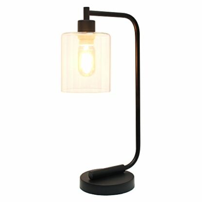 Simple Designs Home Bronson Antique Style Industrial Iron Lantern Desk Lamp with Glass Shade, Black - Image 3