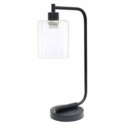 Simple Designs Home Bronson Antique Style Industrial Iron Lantern Desk Lamp with Glass Shade, Black - Image 4