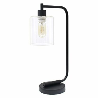 Simple Designs Home Bronson Antique Style Industrial Iron Lantern Desk Lamp with Glass Shade, Black - Image 2