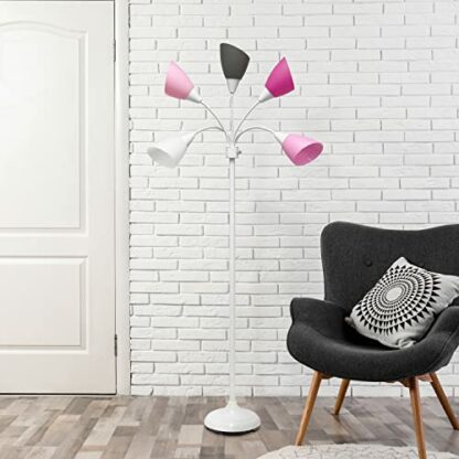 Simple Designs LF2006-WPG 67" Contemporary Multi Head Medusa 5 Light Adjustable Gooseneck White Floor Lamp with Pink, White, Gray Shades for Kids Bedroom Playroom Living Room Office 3 Simple Designs LF2006-WPG 67" Contemporary Multi Head Medusa 5 Light Adjustable Gooseneck White Floor Lamp with Pink, White, Gray Shades for Kids Bedroom Playroom Living Room Office - Image 3