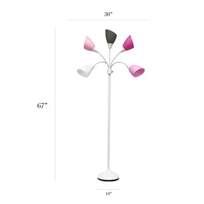 Simple Designs LF2006-WPG 67" Contemporary Multi Head Medusa 5 Light Adjustable Gooseneck White Floor Lamp with Pink, White, Gray Shades for Kids Bedroom Playroom Living Room Office 4 Simple Designs LF2006-WPG 67" Contemporary Multi Head Medusa 5 Light Adjustable Gooseneck White Floor Lamp with Pink, White, Gray Shades for Kids Bedroom Playroom Living Room Office - Image 4