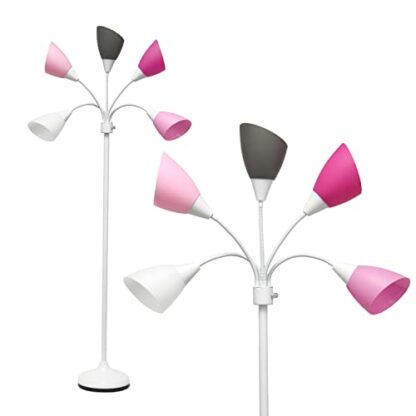 Simple Designs LF2006-WPG 67" Contemporary Multi Head Medusa 5 Light Adjustable Gooseneck White Floor Lamp with Pink, White, Gray Shades for Kids Bedroom Playroom Living Room Office 2 Simple Designs LF2006-WPG 67" Contemporary Multi Head Medusa 5 Light Adjustable Gooseneck White Floor Lamp with Pink, White, Gray Shades for Kids Bedroom Playroom Living Room Office - Image 2
