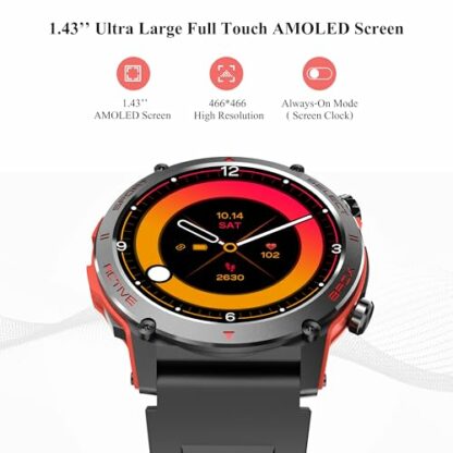 Smart Watch, 1.43''AMOLED Smartwatch Men Women Answer/Make Call, Digital Fitness Watch Connected GPS, 110+ Sports, Blood Pressure, Heart Rate, Stress Monitor Sports Watch for Android or iOS 3 Smart Watch, 1.43''AMOLED Smartwatch Men Women Answer/Make Call, Digital Fitness Watch Connected GPS, 110+ Sports, Blood Pressure, Heart Rate, Stress Monitor Sports Watch for Android or iOS - Image 3