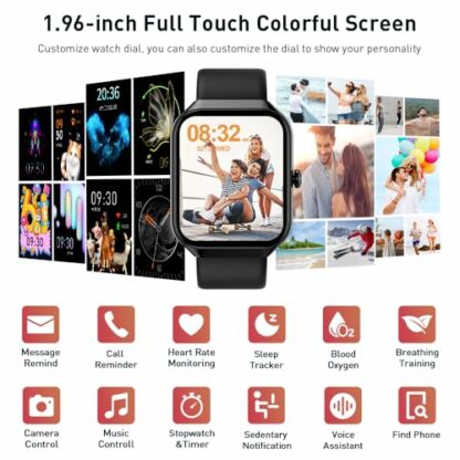 Smart Watch for Men Women Answer/Make Calls, 1.96" Fitness Watch, Fitness Tracker with Heart Rate Sleep Monitor, Step Counter, 110+ Sports Activity Trackers, IP68 Waterproof Smartwatch for Android iOS - Image 3