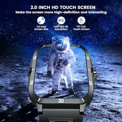 Smartwatch for Men Fitness Tracker Watches: 2.0" Touch Screen Bluetooth Call with 100+ Sports Modes Sleep Monitor Heart Rate Step Counter 3ATM Waterproof Activity Tracker Smart Watch for Android iOS - Image 3