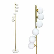 Standard lamps living room Mid Century Modern Floor Lamp for Living Room 6 Globe Lights Gold with Frosted Glass Shades Vintage Floor Lamps for Bedroom Reading