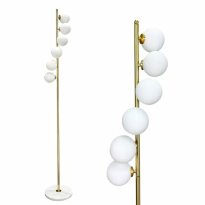 Standard lamps living room Mid Century Modern Floor Lamp for Living Room 6 Globe Lights Gold with Frosted Glass Shades Vintage Floor Lamps for Bedroom Reading - Image 2