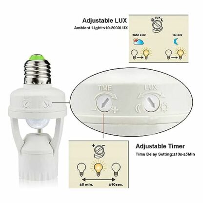 Sujurio 2 PCS E27 Lamp Holder Adapter LED Light Bulb Socket Converter With PIR Motion Sensor AC100-240V Human Presence Detector 3 Sujurio 2 PCS E27 Lamp Holder Adapter LED Light Bulb Socket Converter With PIR Motion Sensor AC100-240V Human Presence Detector - Image 3