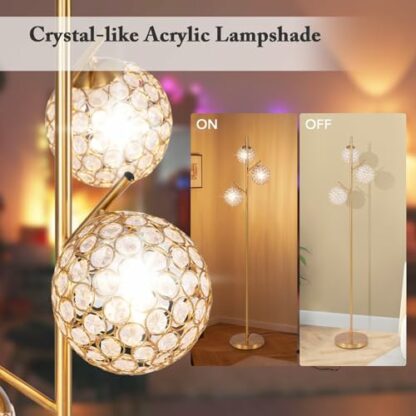 TANGZON 3-Light Floor Lamp, Sphere Standing Tree Lamp with Acrylic Crystal Globe Lampshade, Foot Switch, E27 Socket & Weighted Base, Metal Pole Tall Reading Light for Living Room Bedroom Office 3 TANGZON 3-Light Floor Lamp, Sphere Standing Tree Lamp with Acrylic Crystal Globe Lampshade, Foot Switch, E27 Socket & Weighted Base, Metal Pole Tall Reading Light for Living Room Bedroom Office - Image 3