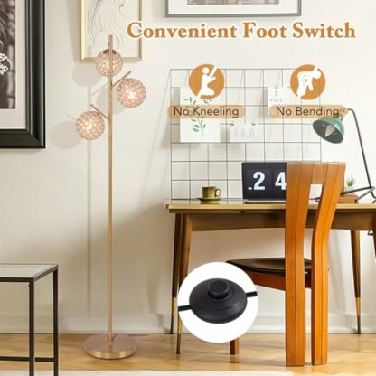 TANGZON 3-Light Floor Lamp, Sphere Standing Tree Lamp with Acrylic Crystal Globe Lampshade, Foot Switch, E27 Socket & Weighted Base, Metal Pole Tall Reading Light for Living Room Bedroom Office 4 TANGZON 3-Light Floor Lamp, Sphere Standing Tree Lamp with Acrylic Crystal Globe Lampshade, Foot Switch, E27 Socket & Weighted Base, Metal Pole Tall Reading Light for Living Room Bedroom Office - Image 4
