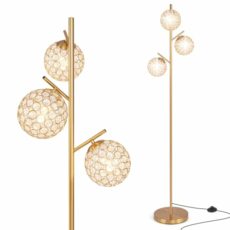 TANGZON 3-Light Floor Lamp, Sphere Standing Tree Lamp with Acrylic Crystal Globe Lampshade, Foot Switch, E27 Socket & Weighted Base, Metal Pole Tall Reading Light for Living Room Bedroom Office