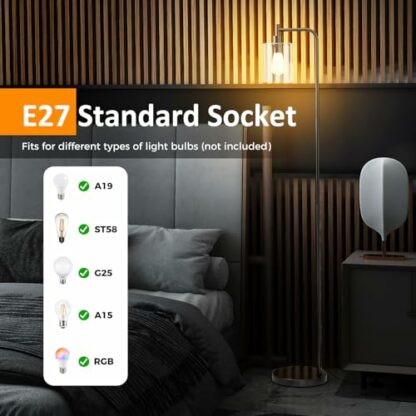 TANGZON Floor Lamp, LED Standing Lamp with Hanging Glass Lampshade, Foot Switch & E27 Socket, Modern Tall Reading Floor Light for Living Room Bedroom Office - Image 4