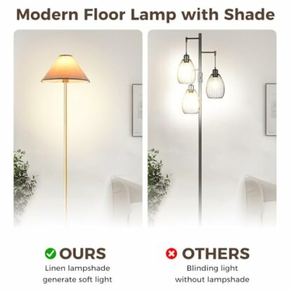 TANGZON Floor Lamp, Standard Standing Lamp with Linen Fabric Tapered Shade, Foot Switch & E27 Socket, Modern Tall Reading Floor Light for Living Room Bedroom Office - Image 3