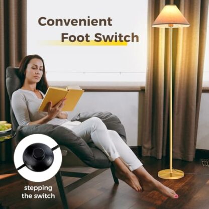 TANGZON Floor Lamp, Standard Standing Lamp with Linen Fabric Tapered Shade, Foot Switch & E27 Socket, Modern Tall Reading Floor Light for Living Room Bedroom Office - Image 4
