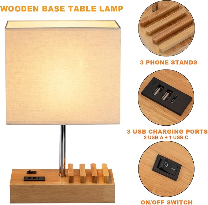 USB Bedside Table Lamp, HHome Plus Desk Lamp with 3 USB Charging Ports USB Bedside Table Lamp, HHome Plus Desk Lamp with 3 USB Charging Ports