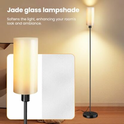 VEYFIY Floor Lamp, Lamps for Bedroom and Living Room, Modern Standing Light with Glass Lampshade, Industrial 68 inches Tall Lamp with E26 Socket, Light for Work, Reading, Black (Bulb Not Included) - Image 4