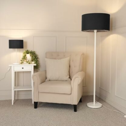 ValueLights Charlie White Stem Floor Lamp with Drum Shade - Image 3
