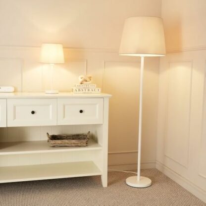 ValueLights Charlie White Stem Floor Lamp with Tapered Shade - Image 4