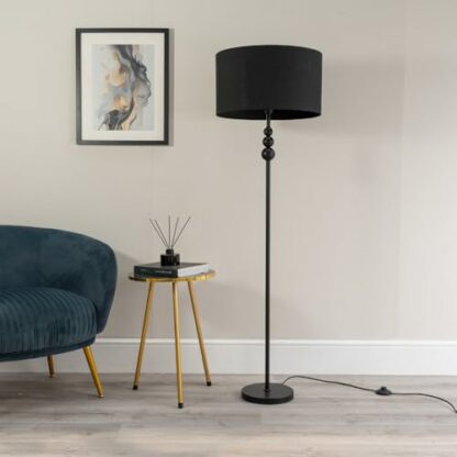 ValueLights Marissa Matt Black Floor Lamp Drum Shade - Image 3