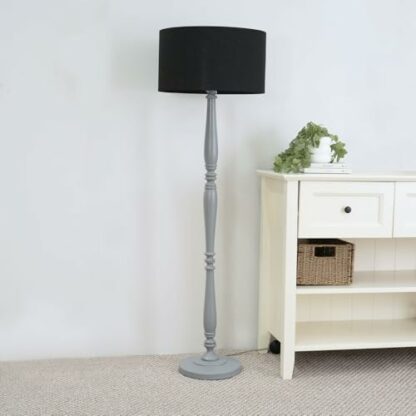 ValueLights Victoria Grey Wood Candle Stick Floor Lamp Drum Shade - Image 3