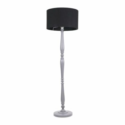 ValueLights Victoria Grey Wood Candle Stick Floor Lamp Drum Shade - Image 2