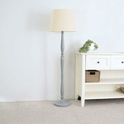ValueLights Victoria Grey Wood Candle Stick Floor Lamp Tapered Shade - Image 3