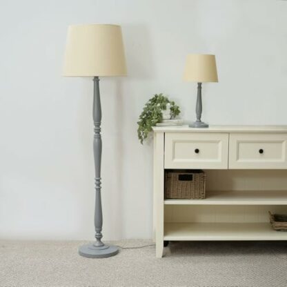 ValueLights Victoria Grey Wood Candle Stick Floor Lamp Tapered Shade - Image 4