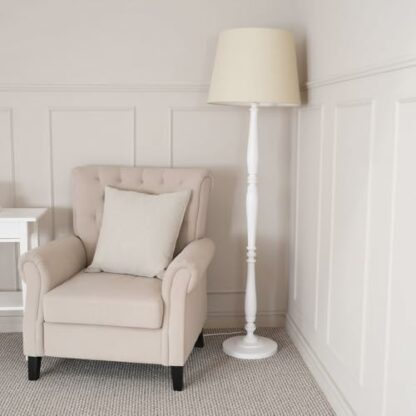ValueLights Victoria White Wood Candle Stick Floor Lamp Tapered Shade - Image 3