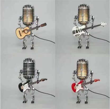 Vueeze Mic Rockbot, Sherum Mic Rockbot, Dotmalls Mic Rockbot, Outfany Mic Rockbot, Retro Style Microphone Robot Table Lamp, Holding Guitare Vintage Night Light, Gifts for Music Lovers - Image 3