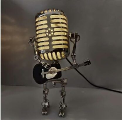 Vueeze Mic Rockbot, Sherum Mic Rockbot, Dotmalls Mic Rockbot, Outfany Mic Rockbot, Retro Style Microphone Robot Table Lamp, Holding Guitare Vintage Night Light, Gifts for Music Lovers - Image 4