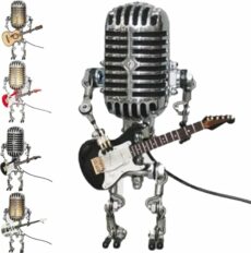 Vueeze Mic Rockbot, Sherum Mic Rockbot, Dotmalls Mic Rockbot, Outfany Mic Rockbot, Retro Style Microphone Robot Table Lamp, Holding Guitare Vintage Night Light, Gifts for Music Lovers