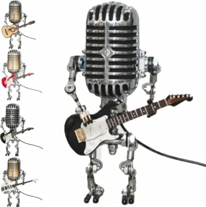 Vueeze Mic Rockbot, Sherum Mic Rockbot, Dotmalls Mic Rockbot, Outfany Mic Rockbot, Retro Style Microphone Robot Table Lamp, Holding Guitare Vintage Night Light, Gifts for Music Lovers - Image 2
