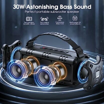 W-KING Bluetooth Speaker, (60W PEAK) 30W RMS Portable Wireless Loud Speakers, IPX6 Waterproof Outdoor Speaker, 24H Playtime, EQ, AUX, TF Card, USB Playback, Powerful Speaker for Home, Party, Camping - Image 3