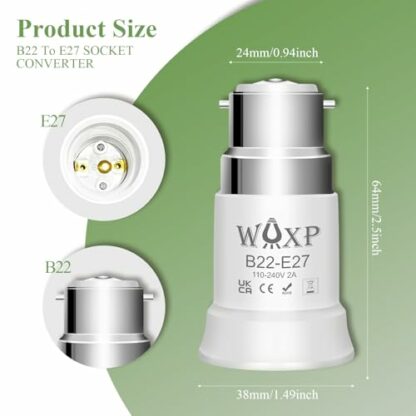WAXP B22 to E27 Socket Adaptor, Bayonet to Screw Edison, BC to ES Lamp Base Adapter for Ceiling Fan with Light Bulb and CFL Bulbs - Image 3