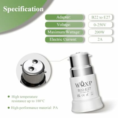 WAXP B22 to E27 Socket Adaptor, Bayonet to Screw Edison, BC to ES Lamp Base Adapter for Ceiling Fan with Light Bulb and CFL Bulbs - Image 4