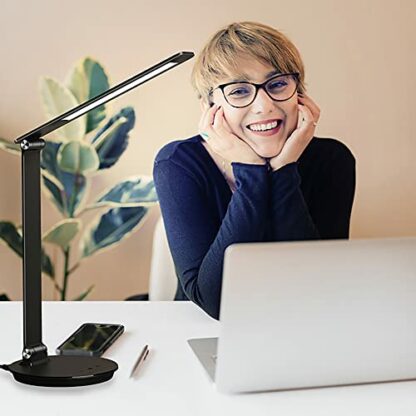 WIAONE MONGERY LED Desk Lamp with USB Charging Port, Touch Control Dimmable Office Lamp, 5 Color Modes 6 Brightness Levels Eye-Caring Table Lamp for Home Office Bedroom Reading Study, and More, Black - Image 3